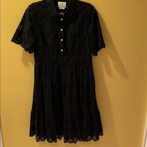 Kate Spade short sleeve black cotton eyelet dress.